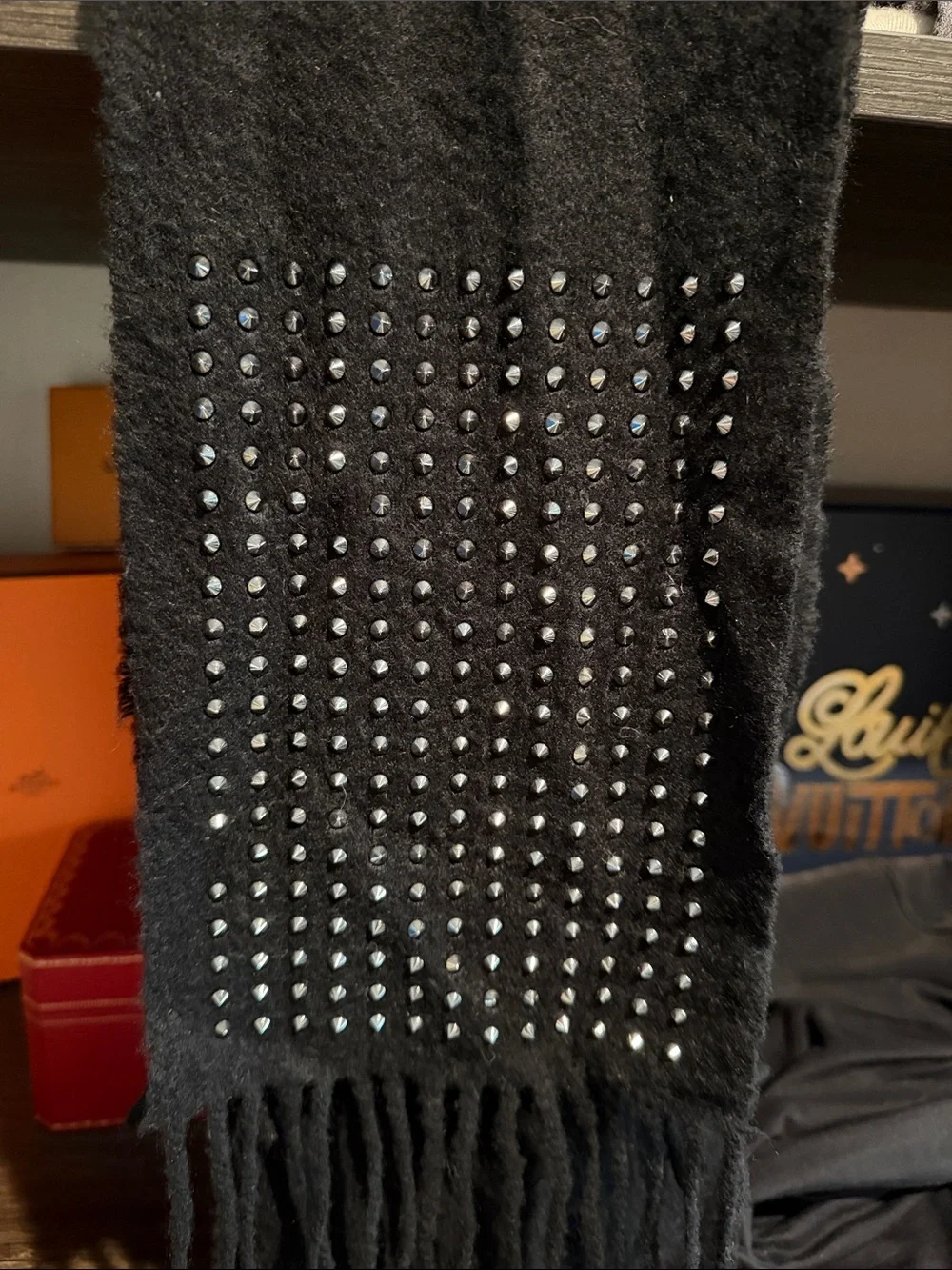 Burberry Black Studded Fringe Scarf